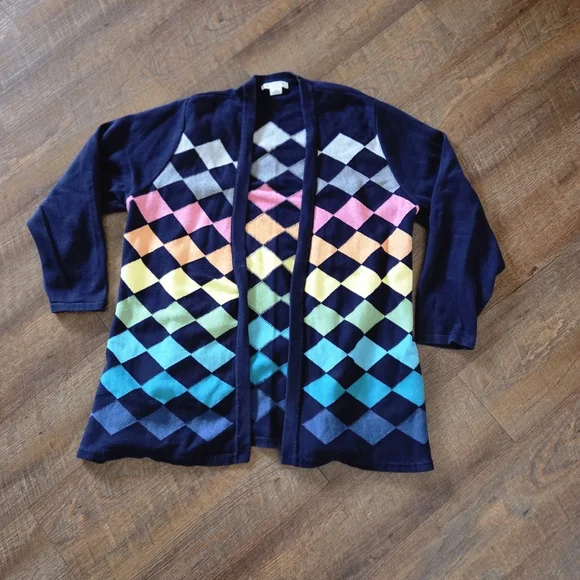 Liz Claiborne Rainbow Colorful Cardigan Knit Womens Plus Size 2X 100% Cotton Y2K - Picture 1 of 9